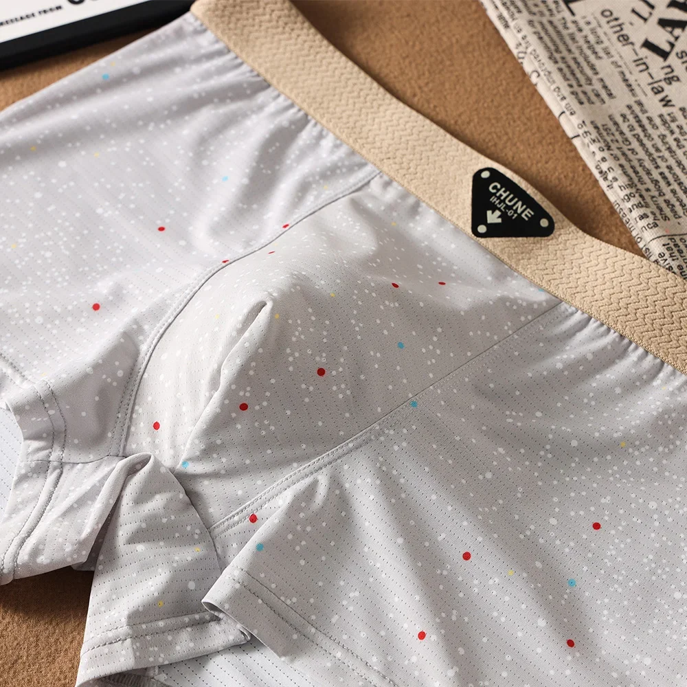 تنفس الحرير الجليد ملابس داخلية للرجال السماء المرصعة بالنجوم طباعة عالية المرونة الملاكمين كيس شبكي كبير لينة مريحة العصرية الذكور Underpant