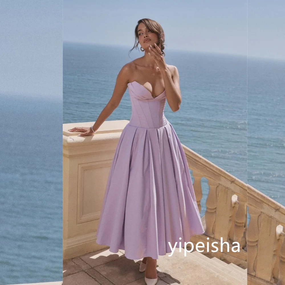 High Quality Jersey Pleat A-line V-neck Midi Dresses Prom Dresses Classic Exquisite Modern Style Pastrol Unisex Chinese Style