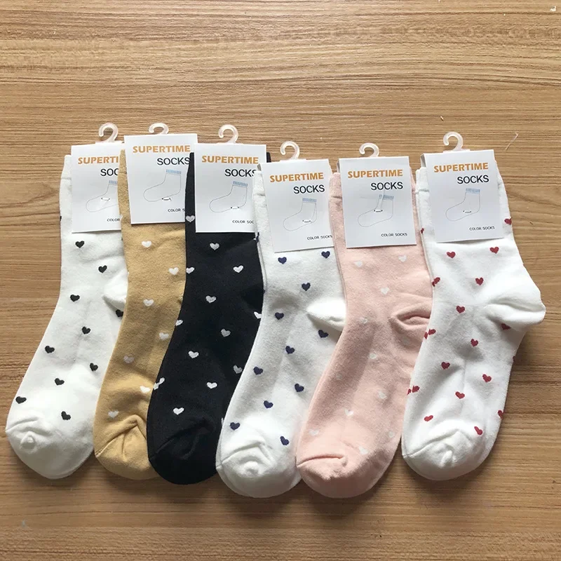 5 Pair Lot Cute Socks Women Love Heart Pattern Cartoon Ins High Quality Socks For Girls Mujer Cotton Set