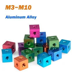 6-Sided M3 M4 M5~M10 Aluminum Alloy Screw Holes Nut Block Locking Connection Square Nut Bracket Fixing Thread Plate Block Cube