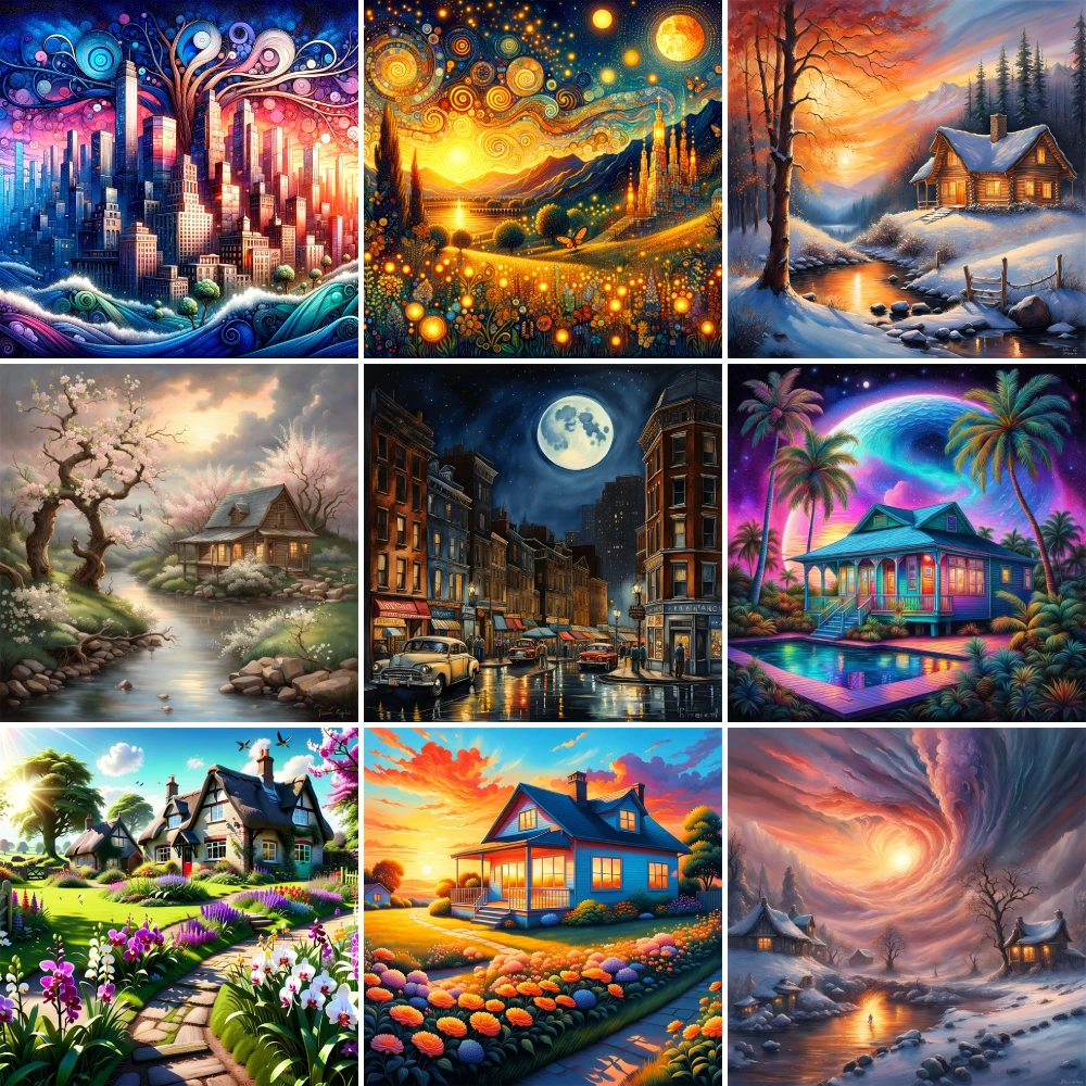 Landscape Fantasy House Painting By Numbers DIY Craft Kits For Adults Room Decoration Mother's Gift Free Shipping 2023 NEW