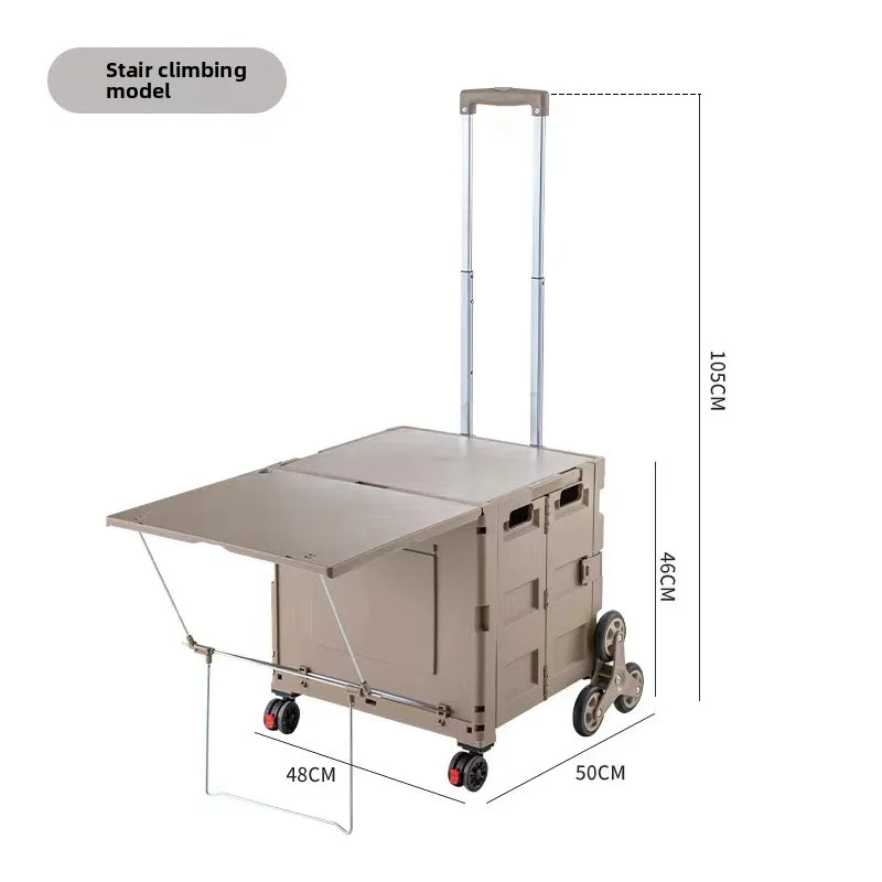 Folding Camping Wagon with Tabletop Outdoor Utility Cart Collapsible Garden Trolley
