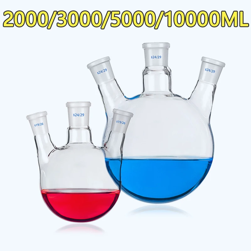 

Glass three-necked flask, round bottom spherical distillation bottle, inclined mouth three-ear reactor 2000/3000/5000/10000mlml