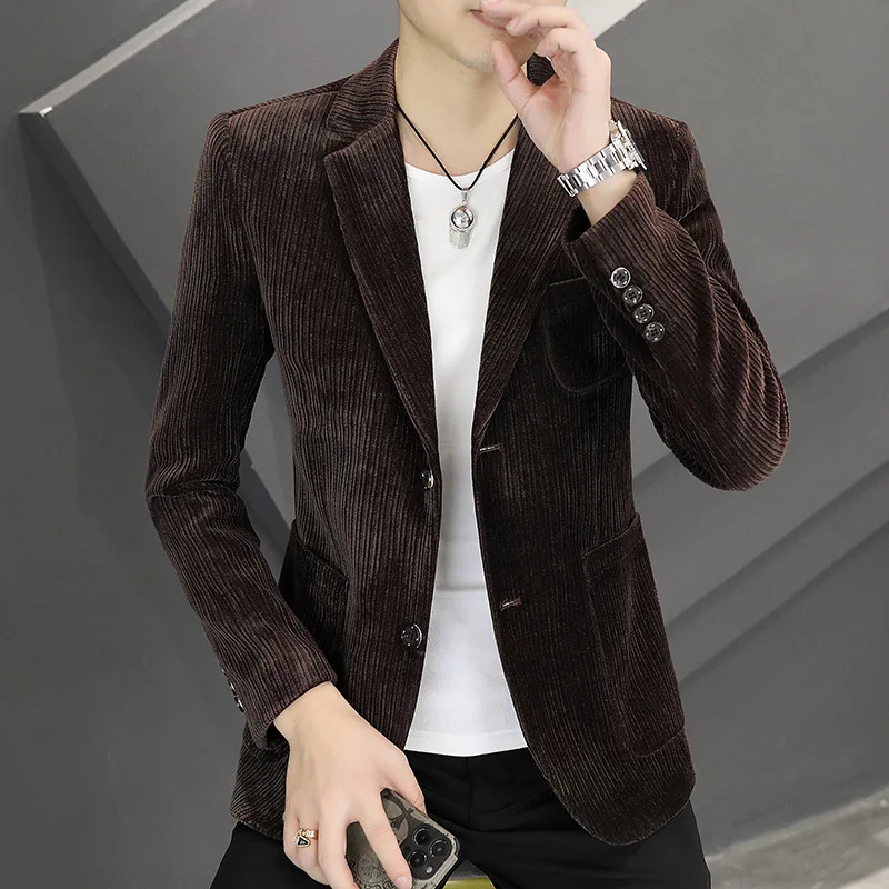 

HOO 2024 Men's Corduroy Double Button blazer Casual Fashion Corduroy blazer