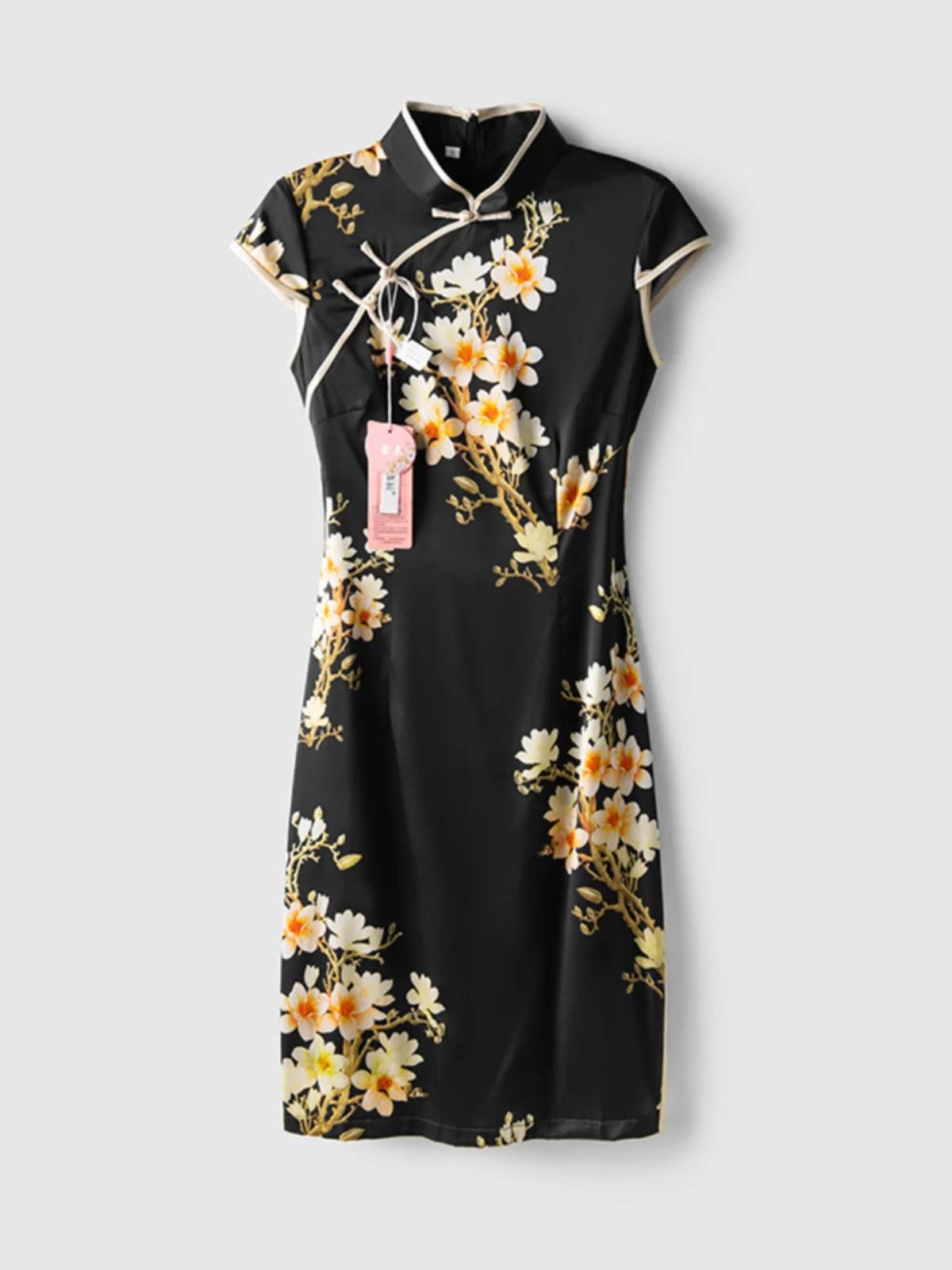 

Шелковое платье для молодых девушек в винтажном стиле, улучшенное, класса люкс, с коротким рукавом, с цветочным узором, для повседневной носки