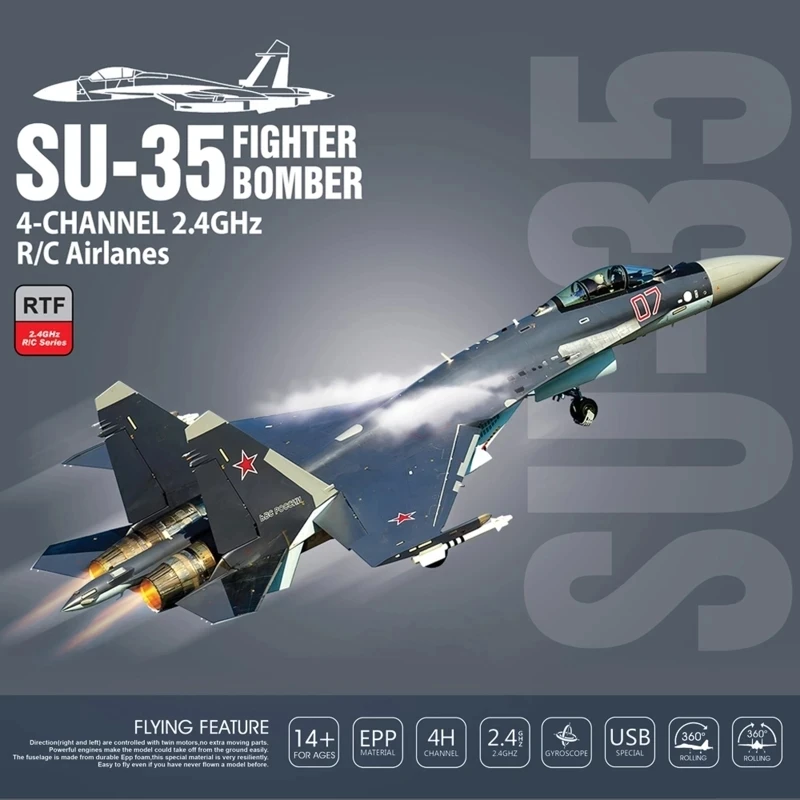 BBSONG SU-35 Stunt RC Plane For Adult 2.4G 4CH RC Fighter 360° Flip-Roll Six-Axis Remote Control Aircraft Toy For Teens Kids Boy