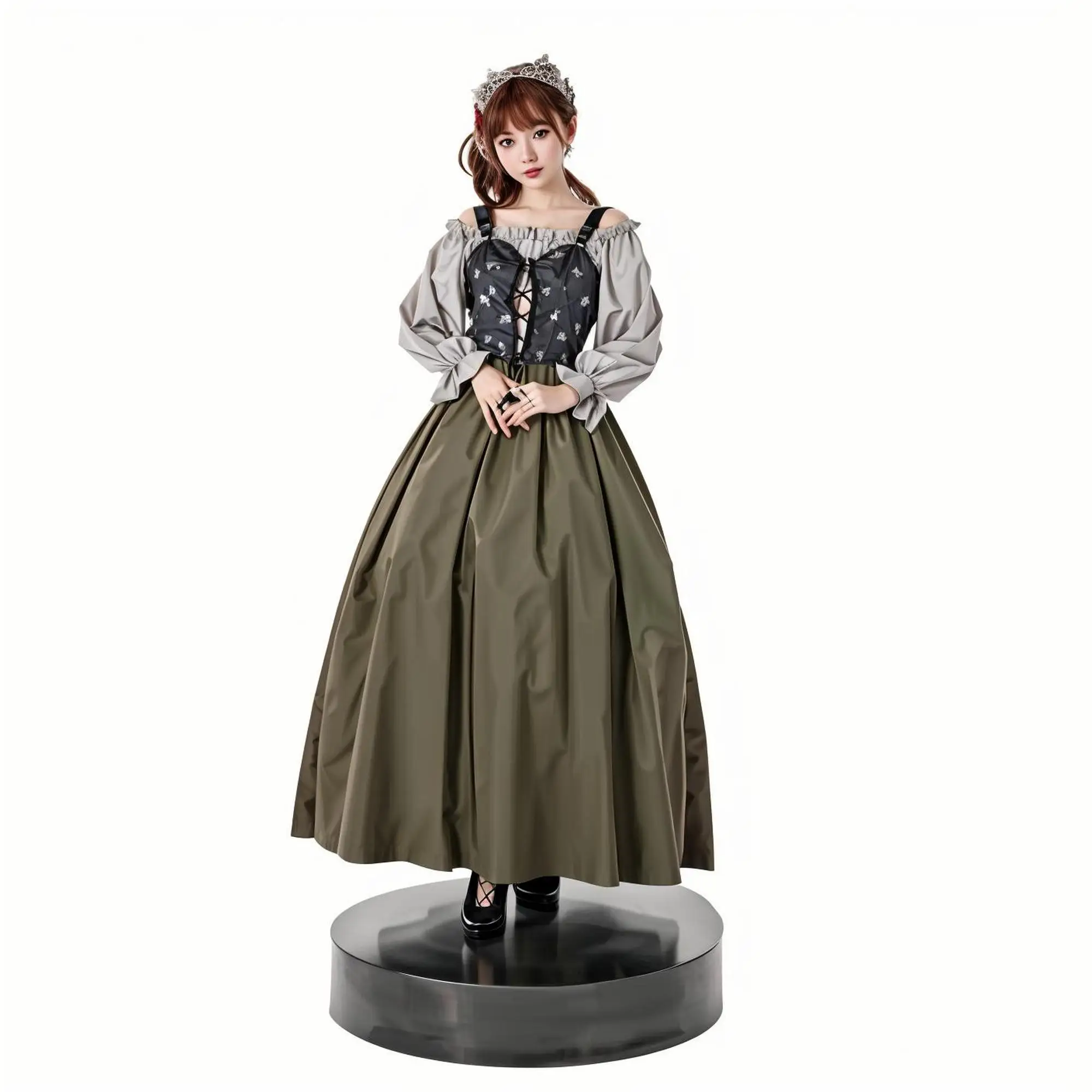 

Medieval Vintage Colonial Farm Maid Dress For Women Princess Bandage Vest Party Stage Performance Costume