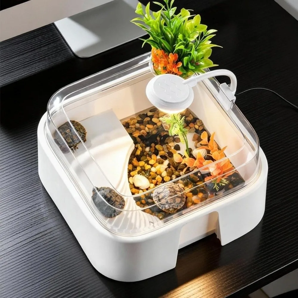 

Large Capacity Transparent Turtle Tank with Sun Platform Full View Breeding Box Plastic Anti Escape Turtle Resting Area