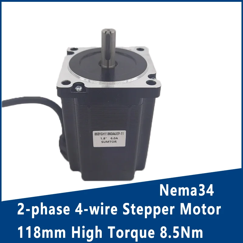 Nema34 2-phase 4-wire Stepper Motor 118mm High Torque 8.5Nm 1.8 Degree 6A Milling Flat Shaft / Keyway Shaft 12.7mm Hybrid Motor