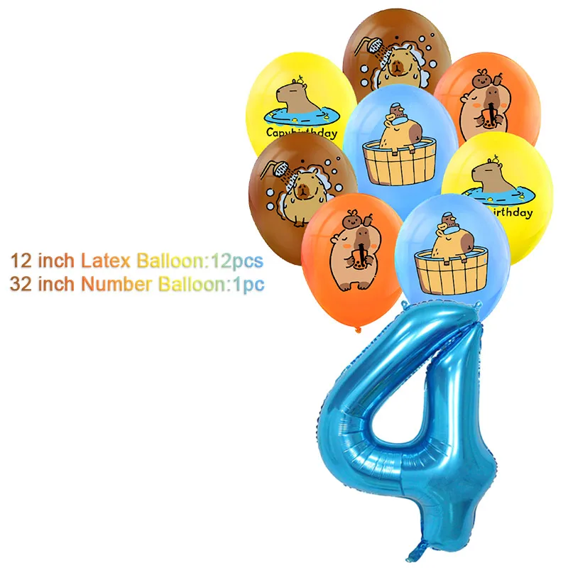 Cartoon Cute Capybara Theme Birthday Party Decoration Number Aluminium Film Balloon Baby Shower Photography Props Girl Kid Gift