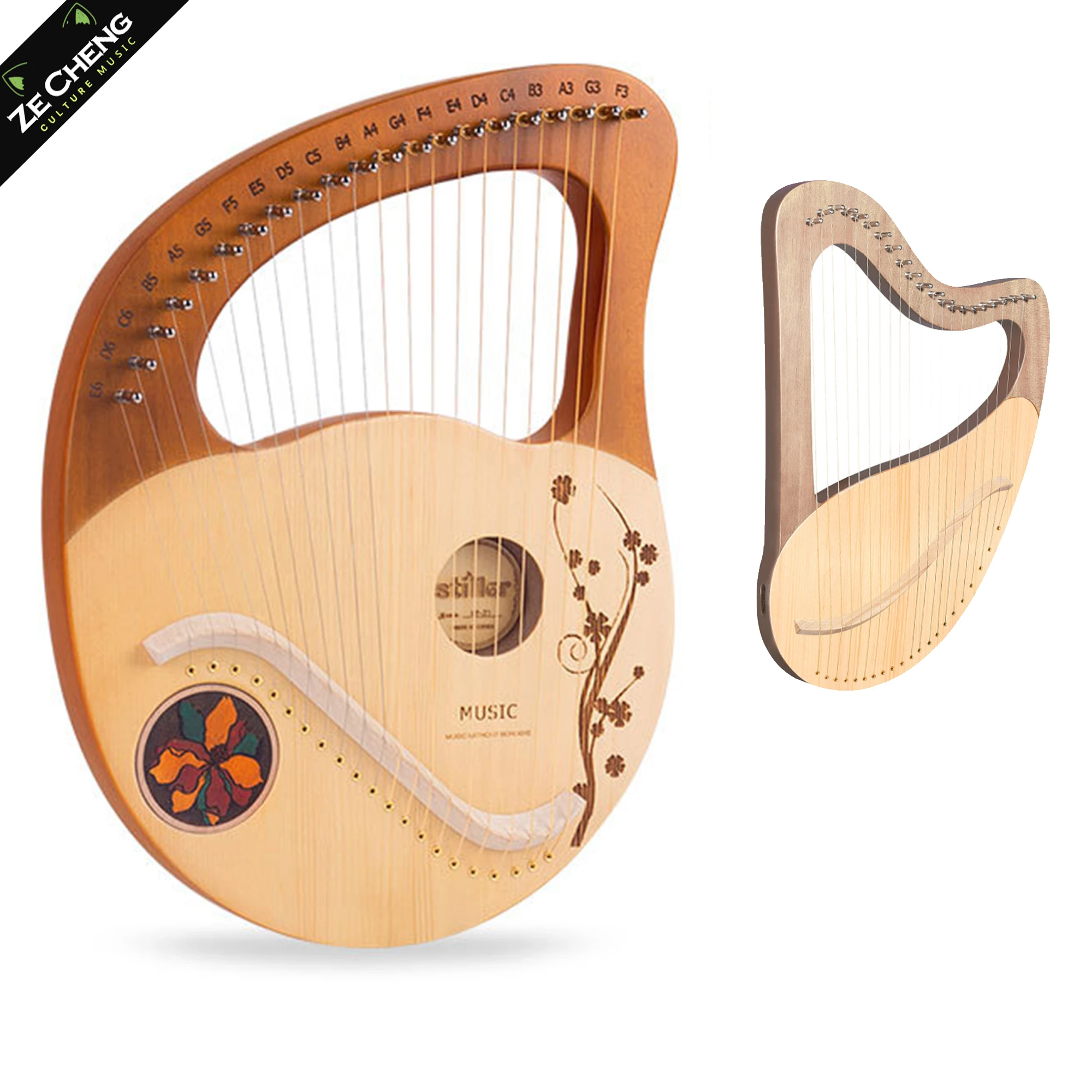 

21 String Lyre Harp, Solid Mahogany Wood Musical Instrument, Portable 21 Key Small Harp for Beginners, Classical Greek Lyre