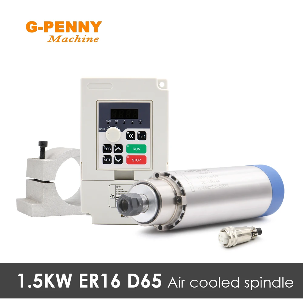 Nova Chegada G-penny Air Cooled Spindle Motor Arrefecimento a ar Rolamentos Madeira Arrefecimento a ar 65×258 mm 1.5k Er16 d = 65 mm