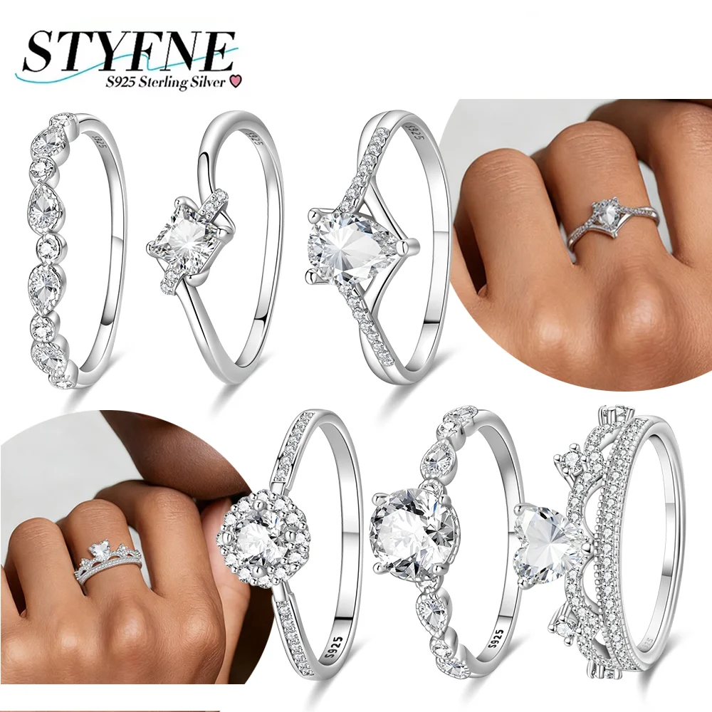 

925 Sterling Silver Heart-shaped Zircon Ring Retro Crown Exquisite Water Drop Rings Fashion Jewelry Wedding Fine Gift for Women
