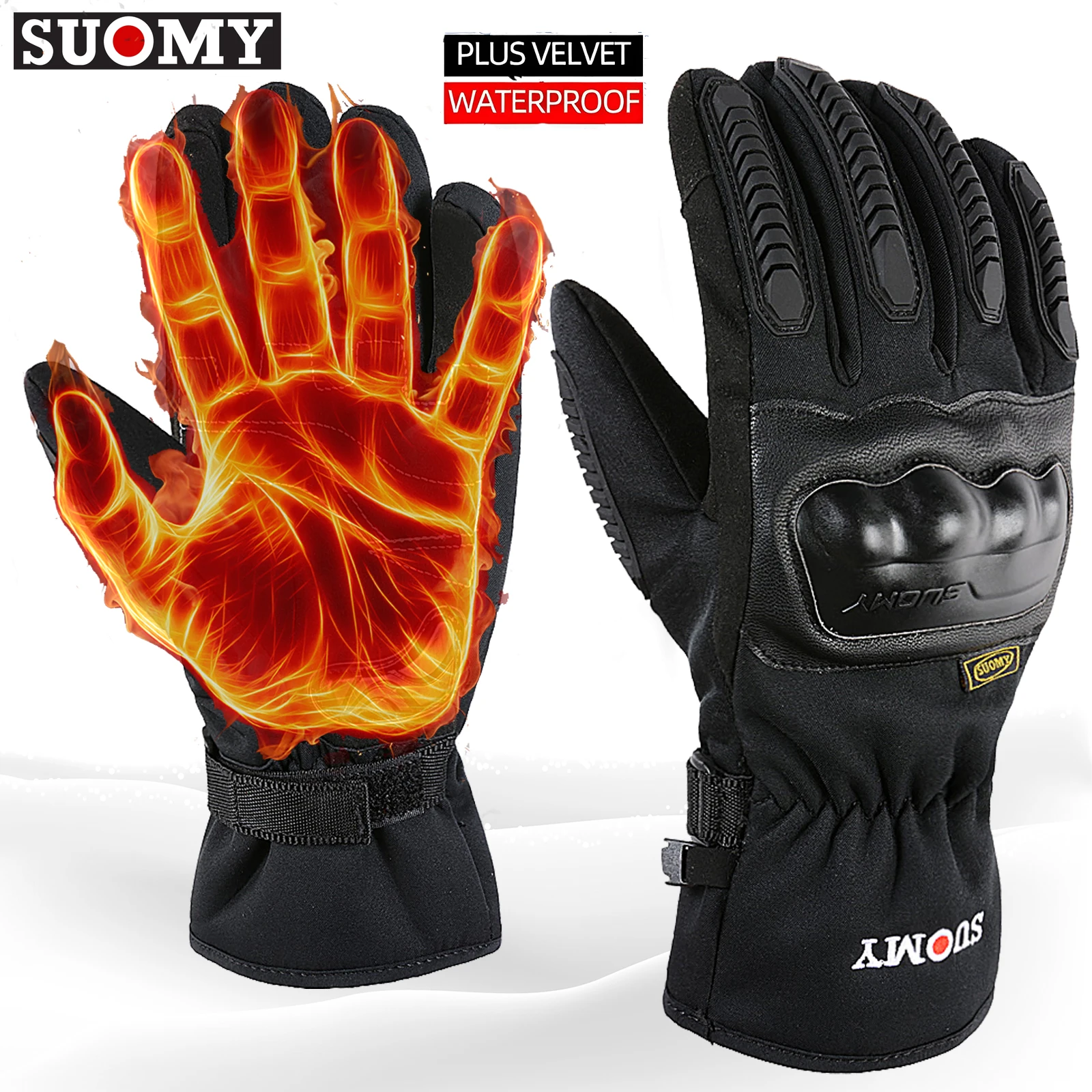 

SUOMY классические черные зимние мотоциклетные перчатки для мужчин и женщин водонепроницаемые теплые защитные перчатки для езды на мотоцикле с сенсорным экраном