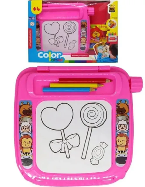 mesa-de-pintura-bs-toys-brinquedo-educativo-para-criancas-com-lapis-de-cor-rosa-tamanho-aproximado-22x17x20cm
