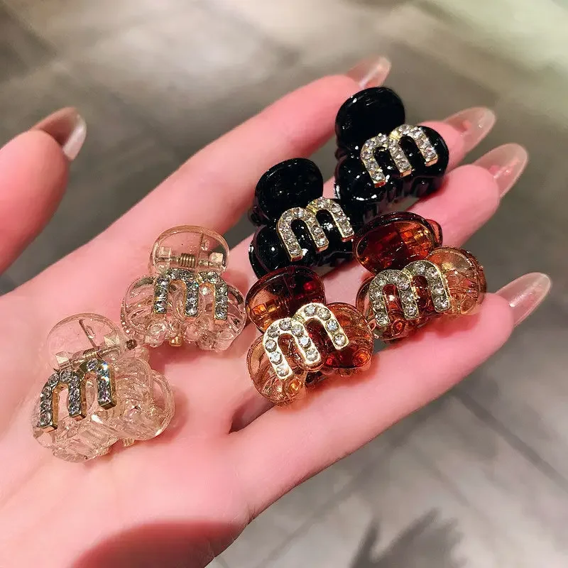 

2pcs/bag Rhinestone Non-slip Grab Clips M Letter Small Hair Claws Girls Forehead Headdress Korean Fashion Women Hair Accessories