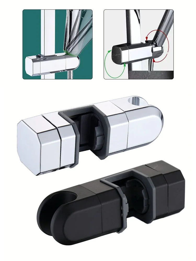 Adjustable Shower Head Holder Bracket For 15mm-30mm Slide Rail, 360 Degree Rotation Chrome ABS Slider Bar Mount