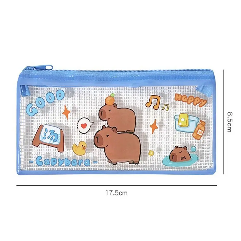 INS Style Kawaii Capybara Pen Bag Cartoon PVC Transparent Pencil Case Cute Waterproof Stationery Storage Bag Office