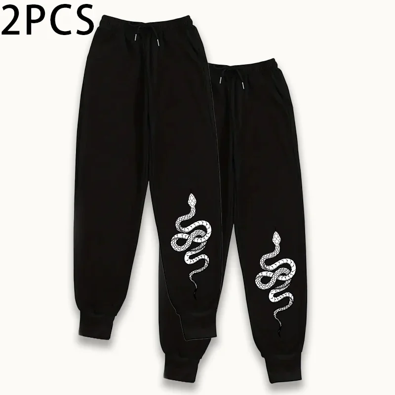 2pcs Womens Casual Joggers Solid Color Sweatpants Sporty Pants Autumn Winter Home Outdoor Comfort Trousers Streetwear 2packs