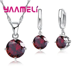 Cost Sales!! Nice 925 Sterling Silver Women Jewelry Set Austrian Crystal Round CZ Crystal Pendant Necklace Earrings