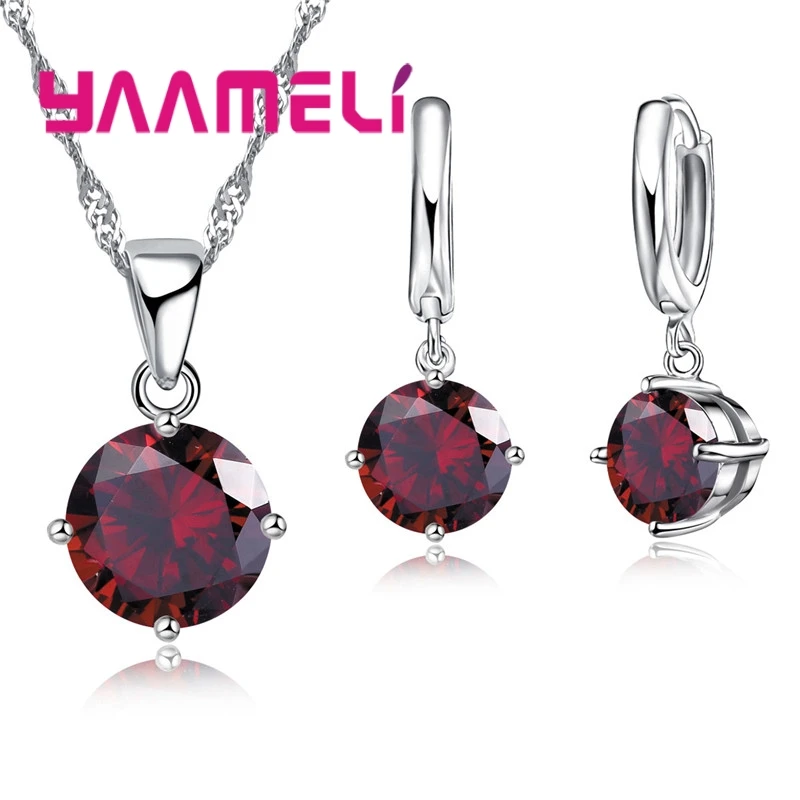 Cost Sales!! Nice 925 Sterling Silver Women Jewelry Set Austrian Crystal Round CZ Crystal  Pendant Necklace Earrings