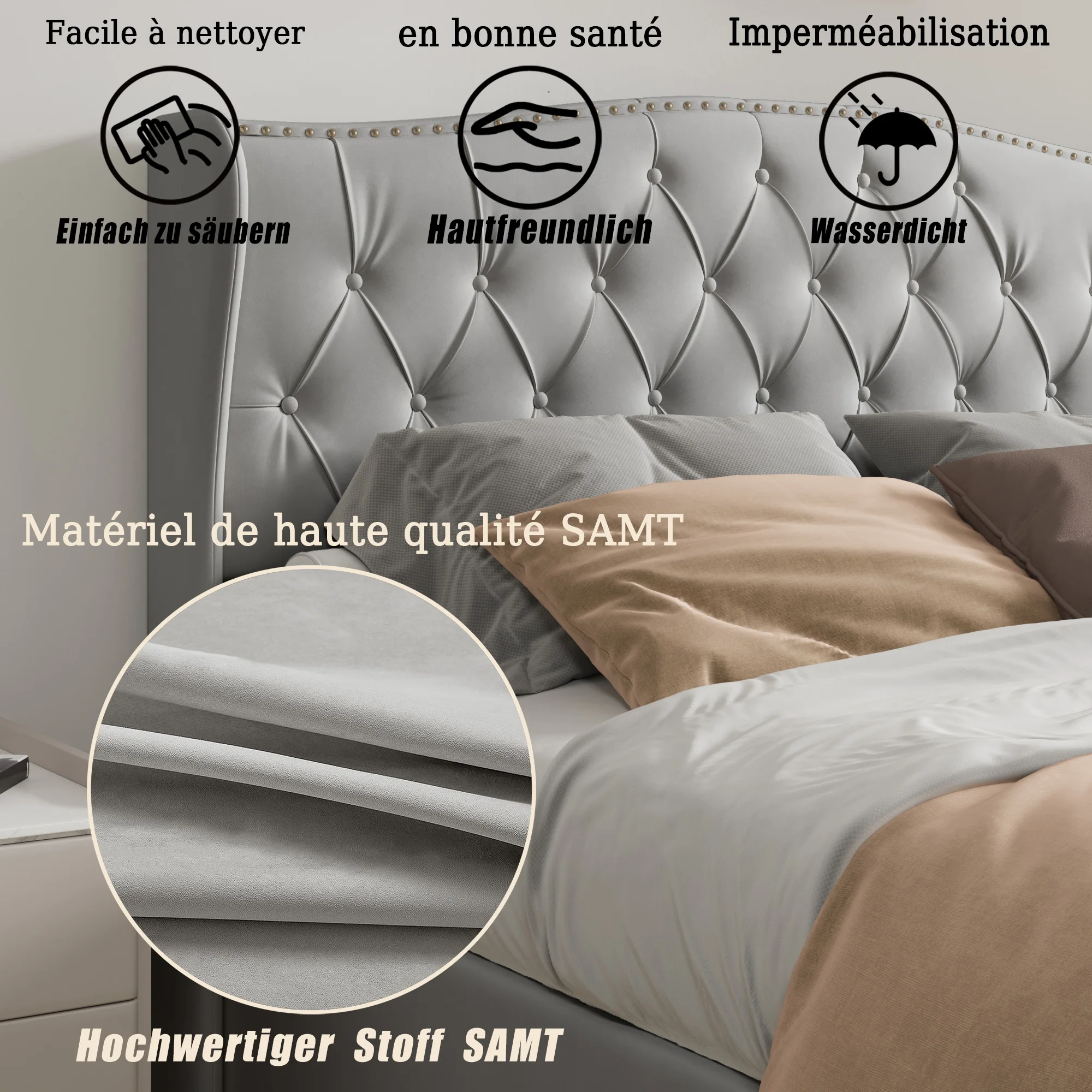 Szare lniane łóżko pojedyncze i podwójne, łóżko tapicerowane, łóżka do przechowywania z ramą z listew, rama łóżka z hydraulicznym oparciem dla