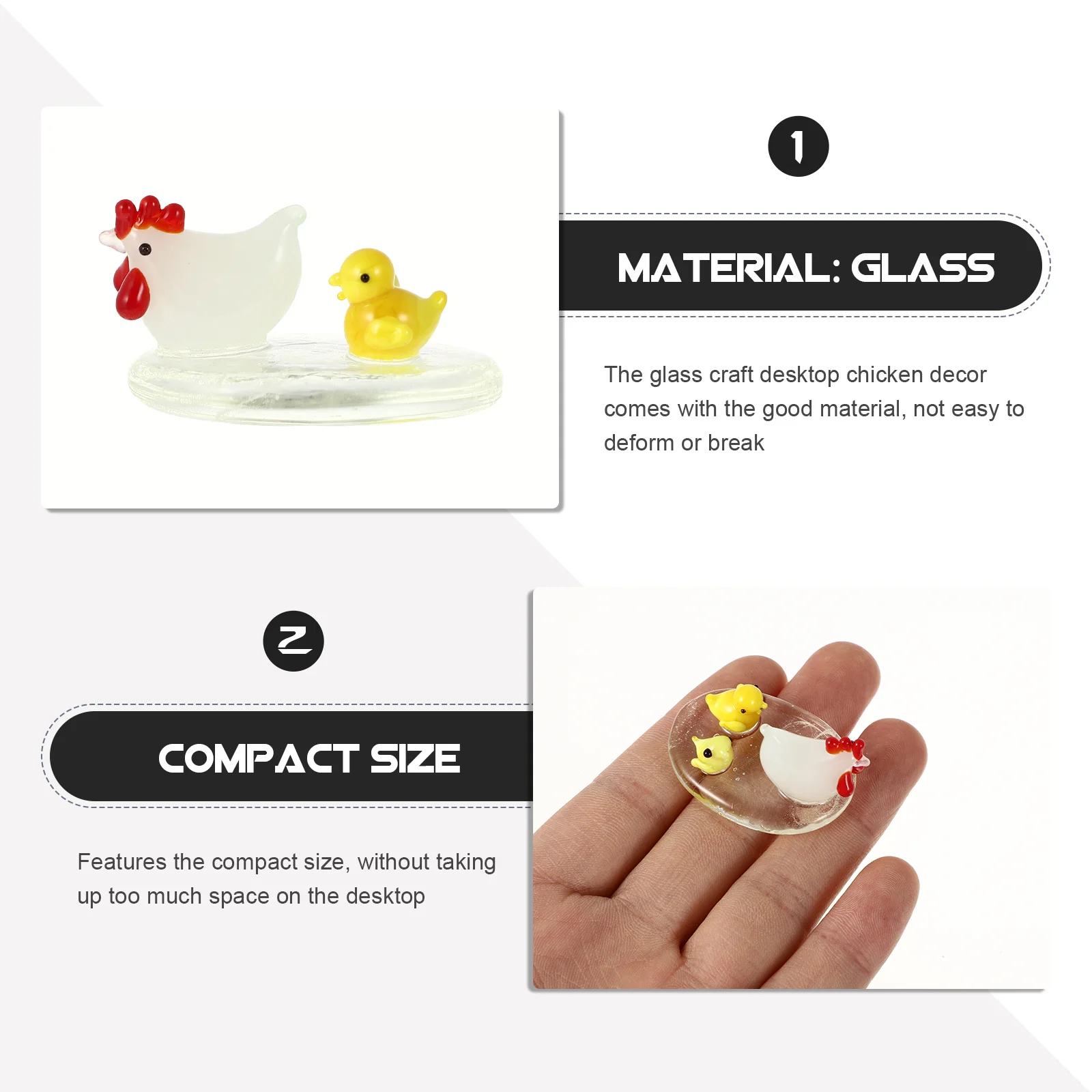 

Creative Glass Chicken Shaped Decor Exquisite Craft Desktop Adornment Home Office Decoration Compact Size