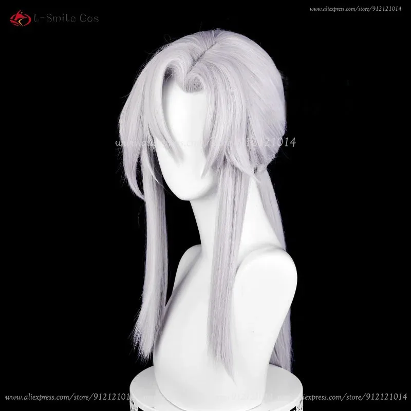 أنيمي فريد باثوري شعر مستعار تأثيري 75 سنتيمتر الفضة الأبيض الباروكات تصفيف الضفائر مقاومة للحرارة الشعر هالوين شعر مستعار للرجال النساء + غطاء شعر مستعار #5