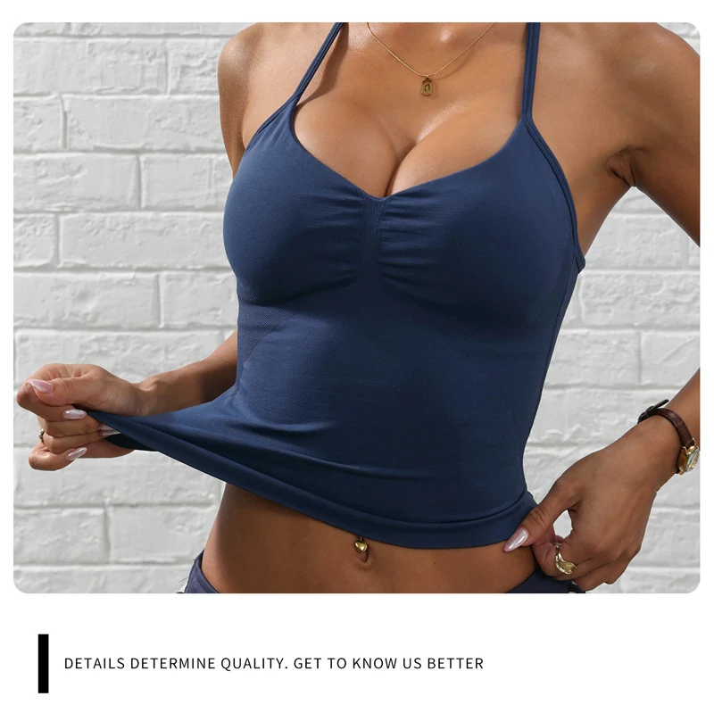Verstellbares Träger-Gymnastik-Top, rückenfrei, Fitnessstudio-Kleidung, Damen, Scrunch-BH, abnehmbare Körbchen, Yoga-Tank, Workout-Outfits, Tops, Sportweste – Detail 16