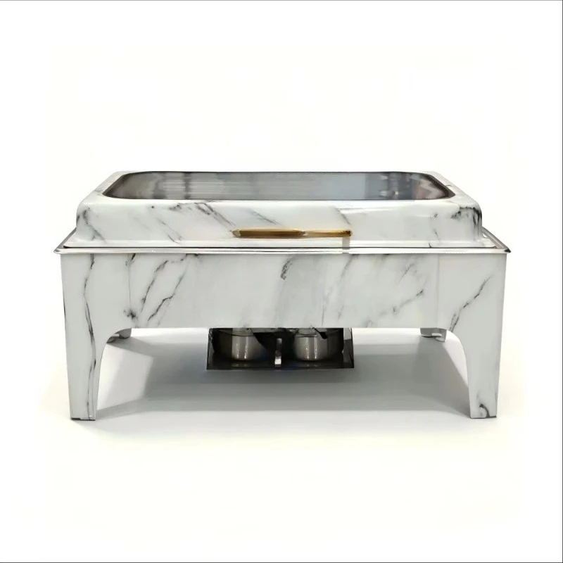 9L Golden Rectangular Chafing Dish Stainless Steel Flip Top Food Warmer with Clear Glass Lid for Restaurant
