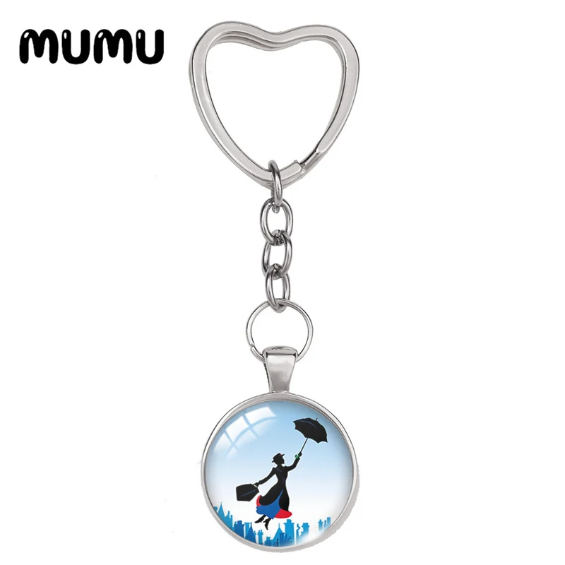 2024 New Mary Poppins Heart Keyring Movie Keychain Glass Dome Cabochon Jewelry Gifts Children