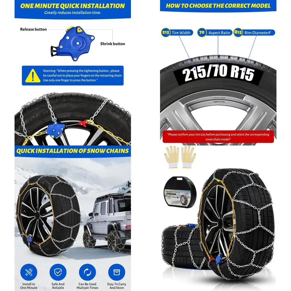 

Автоматические затягивающиеся снежные цепи Шины для автомобилей Suv Pickup Trucks - Автоматическое затягивание 1 мин Быстрая посадка и простая установка, многоразовое использование
