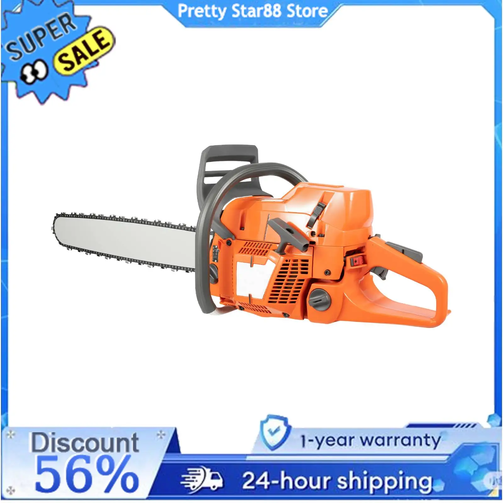 

Gasoline Chainsaw 3.9KW Single Cylinder 71.8CC Air-cooled 2-Stroke Hand Pull Start Cutting Tools for Wood Trimming Cutting