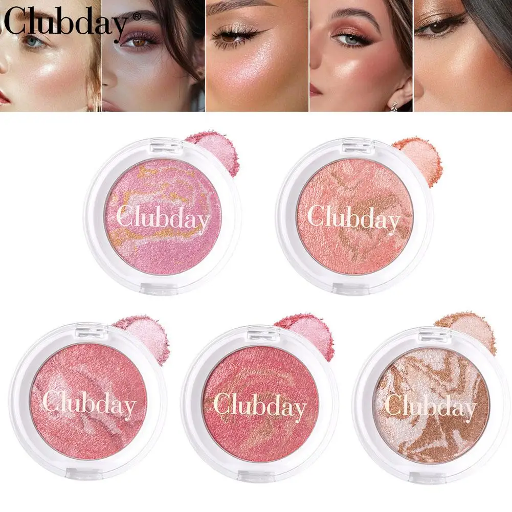 Pearly Blush Marble Pattern Face Baked Brighten Blush Contour Natural High Long-lasting Face Highgloss Pigment Highlight Ma Y1q7