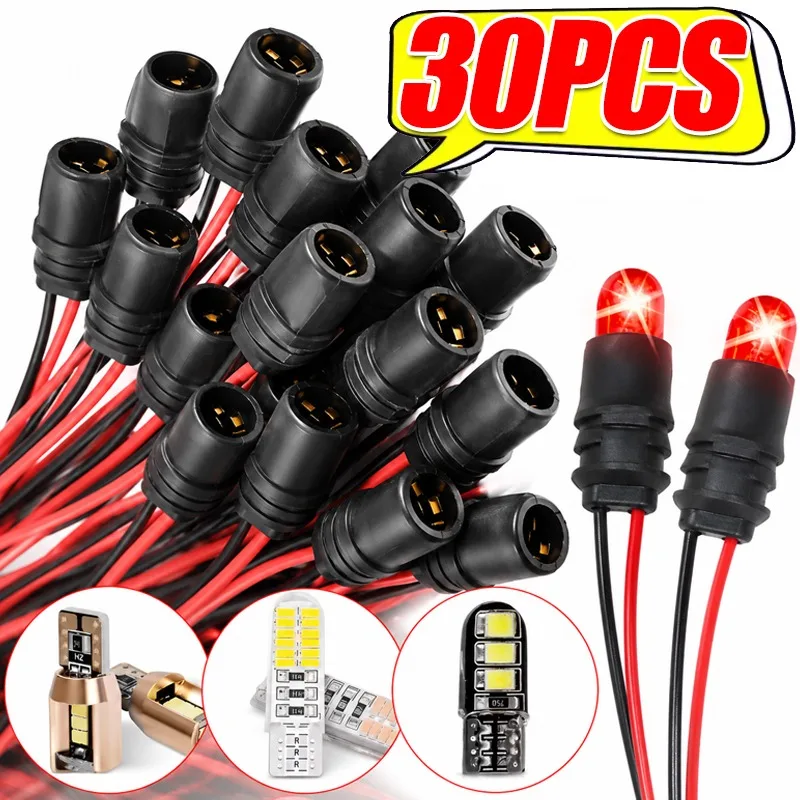 T10 W5W 194 168 Car Lamp Holder Rubber Socket Pre Wired Pigtail Connector Base 10mm Hole Auto Motorcycle Instrument Light 12V