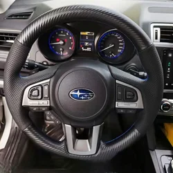 Customization Car Steering Wheel Cover Hand Sewing Genuine Carbon Fibre Leather For Subaru Legacy Outback XV Forester 2015 2016