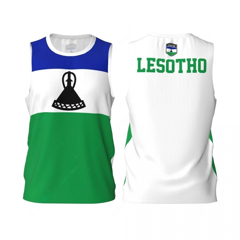 Lesotho Flag Basketball Tank Tops Summer Fashion National Emblem 3D Printed Sleeveless T Shirts Loose Quick Dry Sports Vest Tees