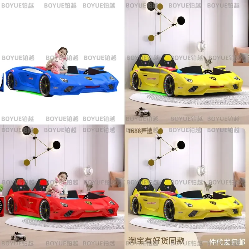 Kids Race Car Bed Frame for Boys Cartoon Sports Vehicle Design Single Toddler Bedroom Furniture Creative Child Room Decor