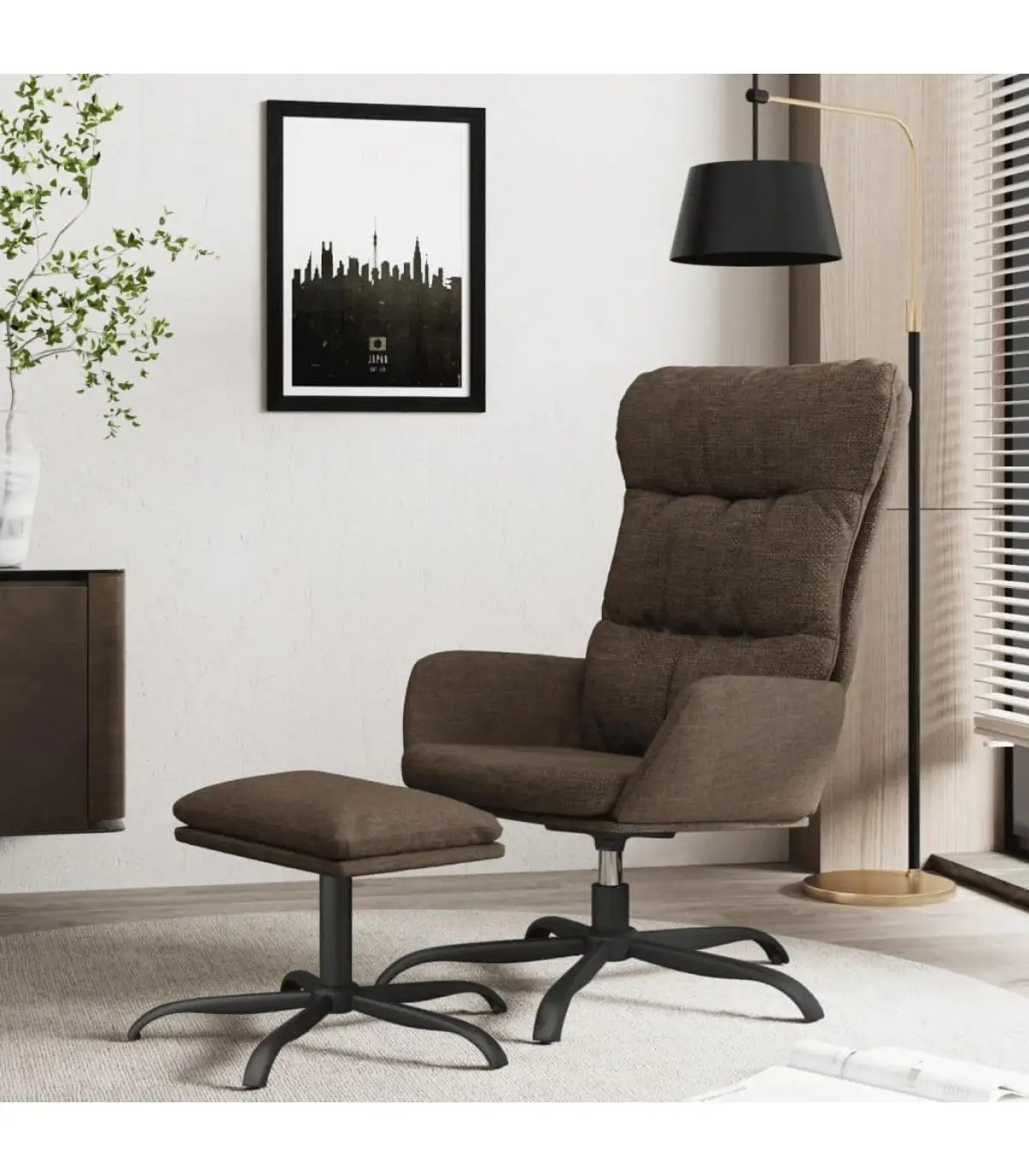 Relax armchairs with footrest brown fabric