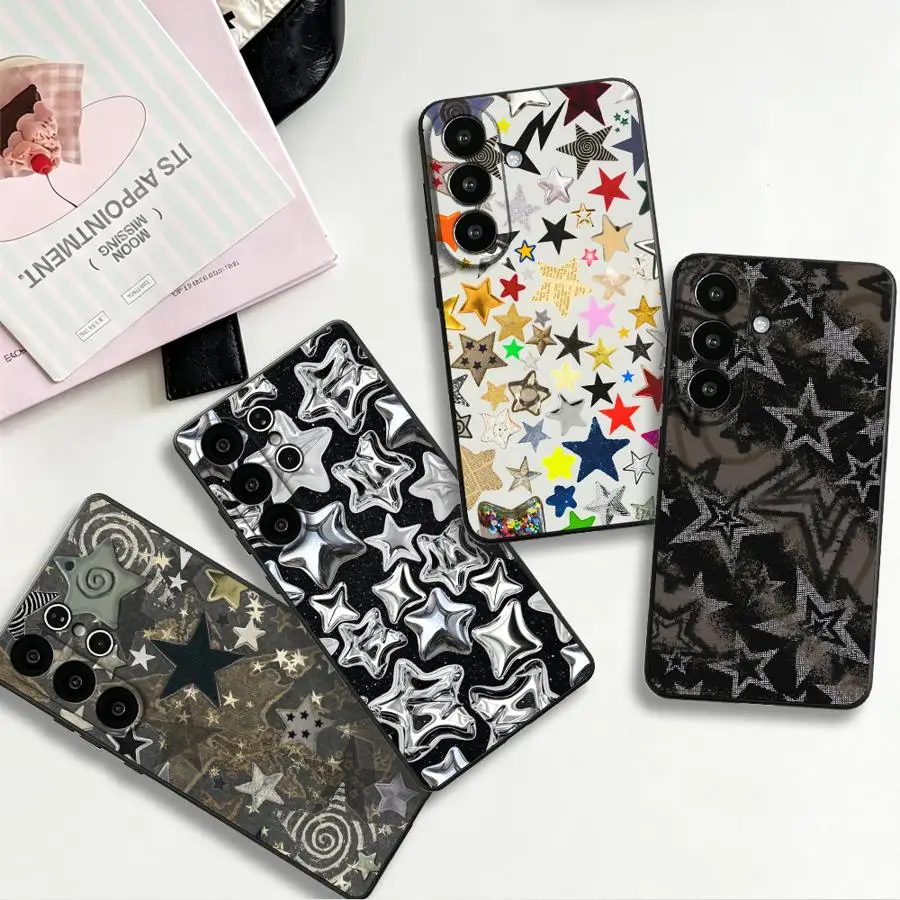 Vintage Star Patch Cute Case for Samsung Galaxy S26 Ultra S25+ S24 S10 S9 S23 Note 20 8 9 10 S20 S26+ S25 Plus S21 FE Phone