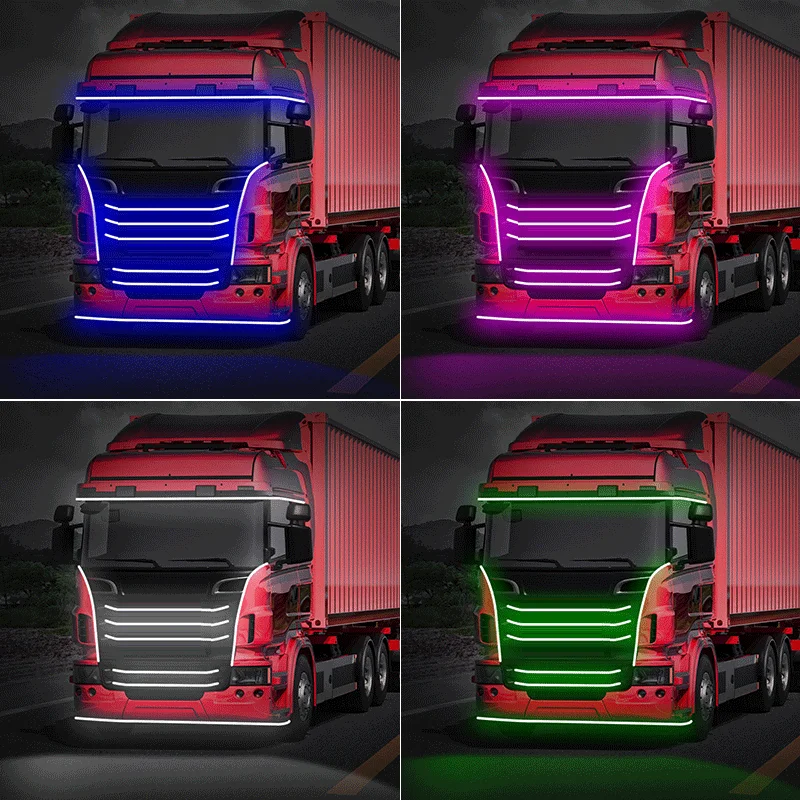 RGB Led 24V Truck Light Strip Contour Flexible Colorful Atmosphere Lamp Roof Bumper Door Warning Lights DRL Trailer Accessories