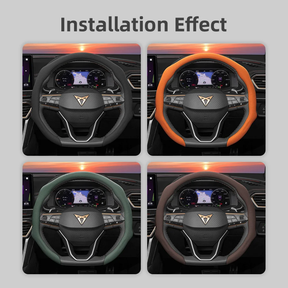 Suitable for Cupra Perforated Leather Steering Wheel Cover, Non-Slip, Sweat-Absorbent, Breathable, Integrated Snap-On Protective Cover for Models Such as Formentor, Leon Sportstourer, Born, Ateca, Tavascan, Terramar