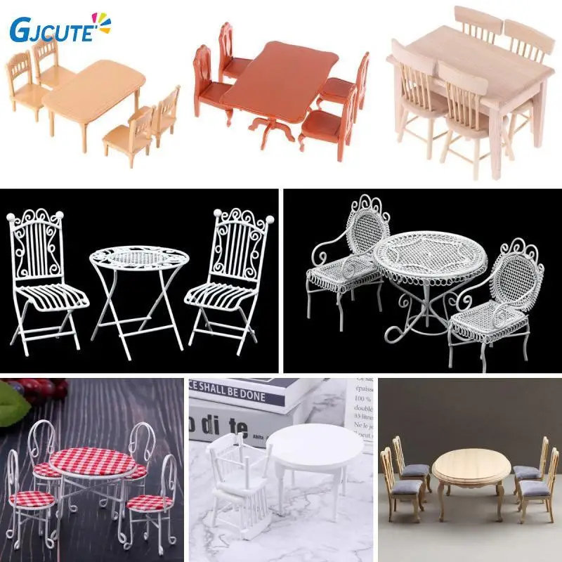 1 Set Dollhouse Miniature Kitchen Dining Table Chair Office Desk Chair Set Mini Model Doll House Furniture Decoration Toys Gifts