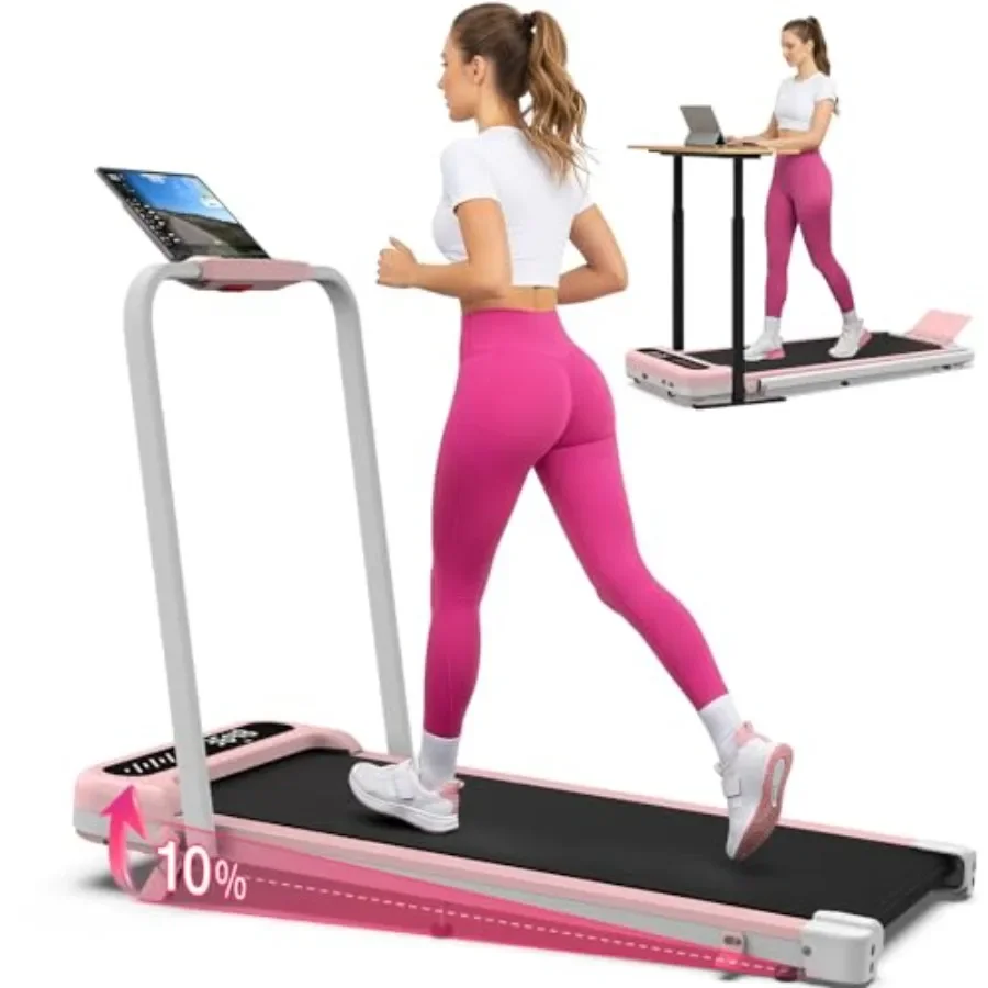 Pink Walking Pad for Home Use, Steel Frame, Pink, 10 Incline, Handle Bar, 350+ Lbs Capacity