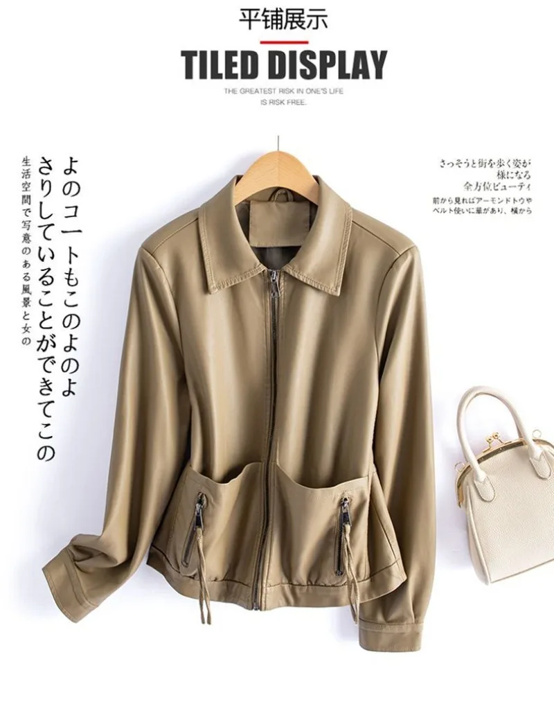 New 2026 Temperament PU Leather Jacket Women's Autumn Lapel Loose Motorcycle Jacket Ladies Casual Female Outwear Overcoat