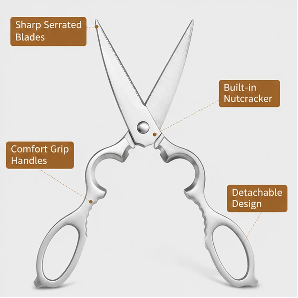 9  Inch All Stainless Steel Blade Handle Calabash Shape Vegetables Multi Chicken Bone Scissors Kitchen Utility Hand Tool