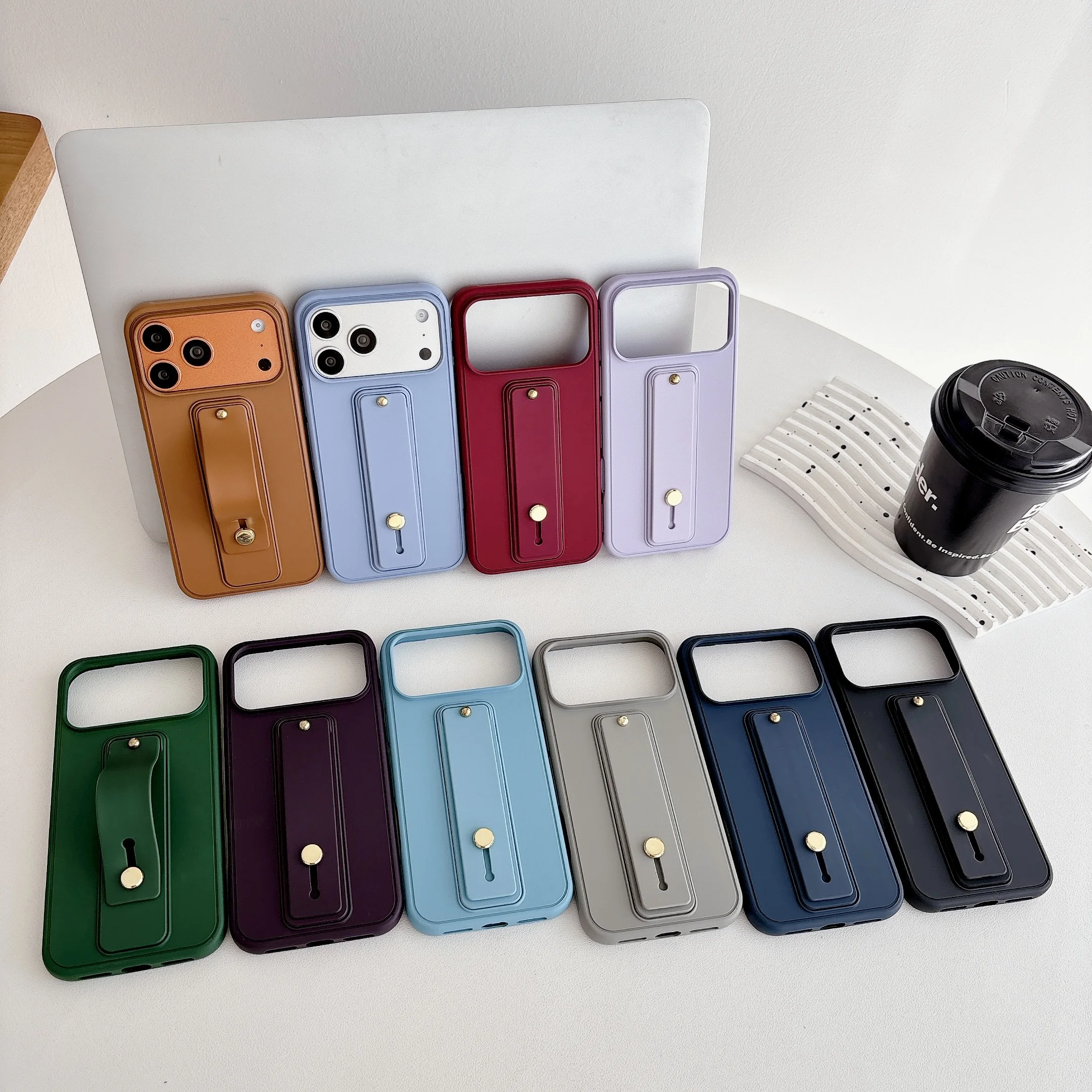 Shockproof Hand Strap Kickstand Phone Case For iPhone 17 Pro Max 16 Plus 15 14 13 12 11, Slim Wrist Strap Holder Matte Cover