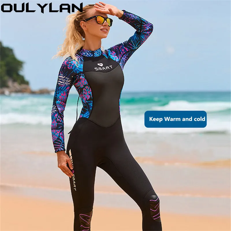 Oulylan Women's Diving Suit One Piece Warm Keeping 3MM Neoprene Thickened Back Zipper Snorkeling Swimming Wetsuit Fashion