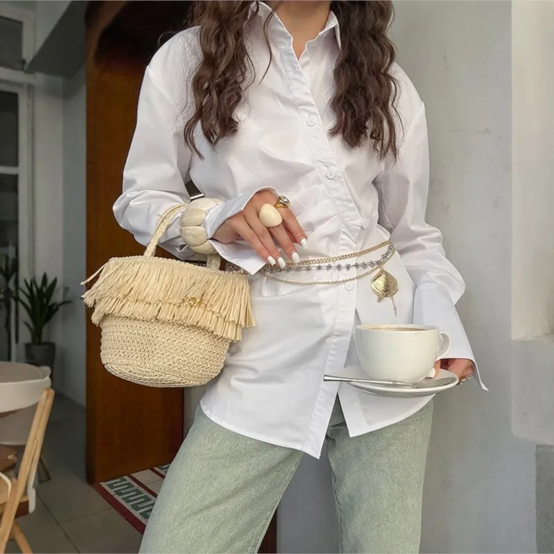 Dames katoenen shirt met lange mouwen, enkele rij knopen, slanke pasvorm, taille, cinching, stijlvol, gespleten zoom, detail, herfstmode, blusas de mujer