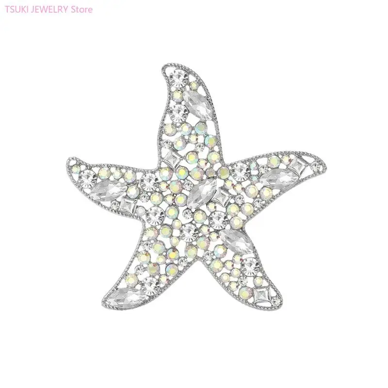 62KE Glamourous Sea Star Pin Adorned With Rhinestones Stone Studded Brooch Suitable For Various Occasions And Styles